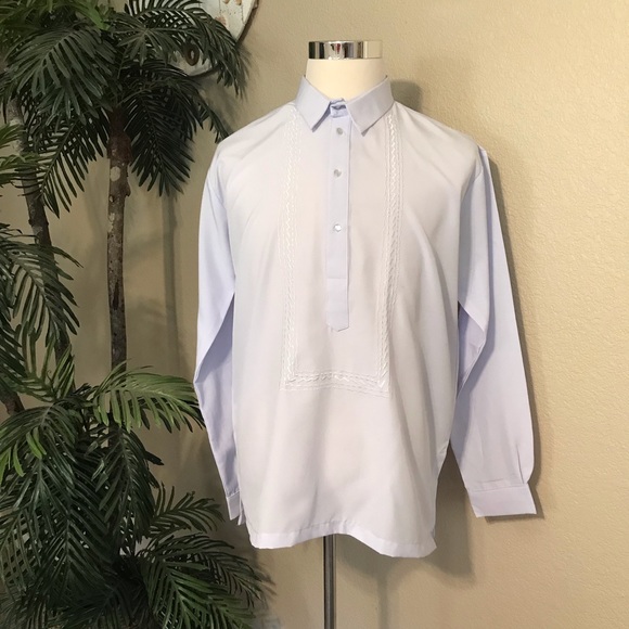 White long sleeves Hugo Mens Barong with classic embroidery, in sizes S to 6X. - Picture 7 of 8